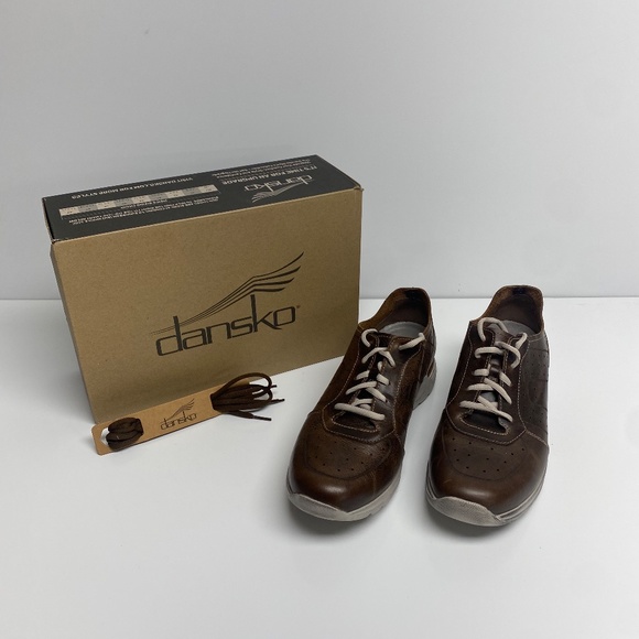 Dansko Brown Leather Oxford Sneakers with White Soles - Picture 2 of 9